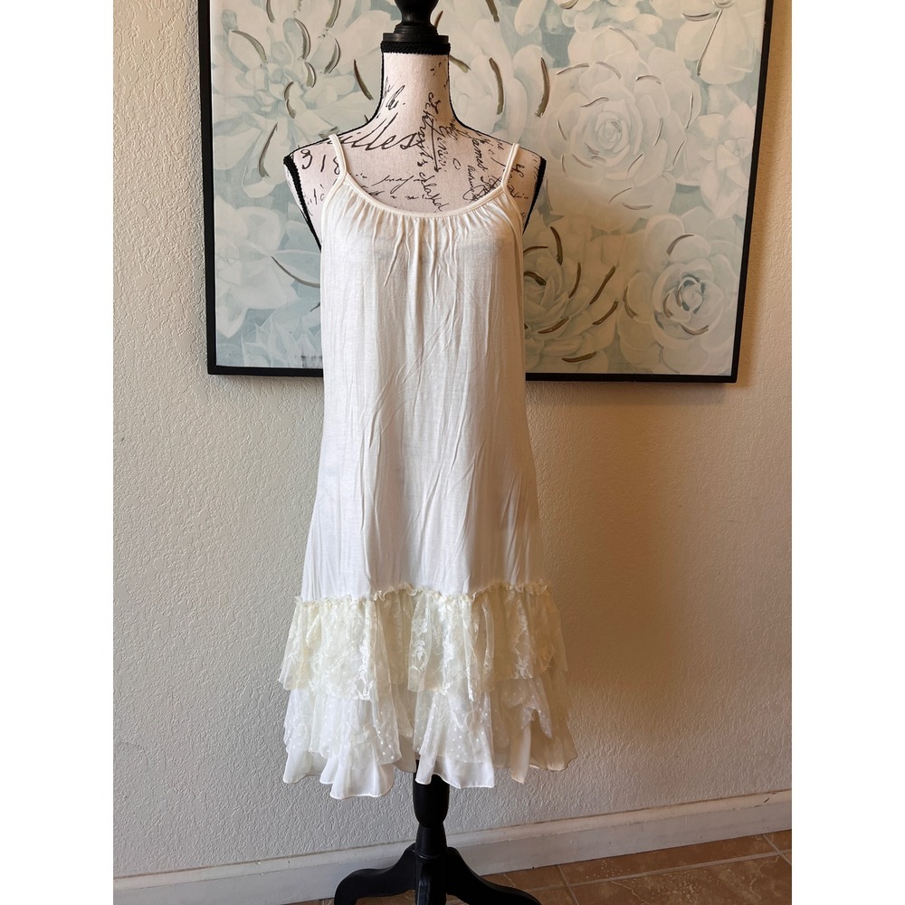 Jody California Women XL Ivory Tiered Ruffle Lace Swiss Dot Chiffon Dress Tunic